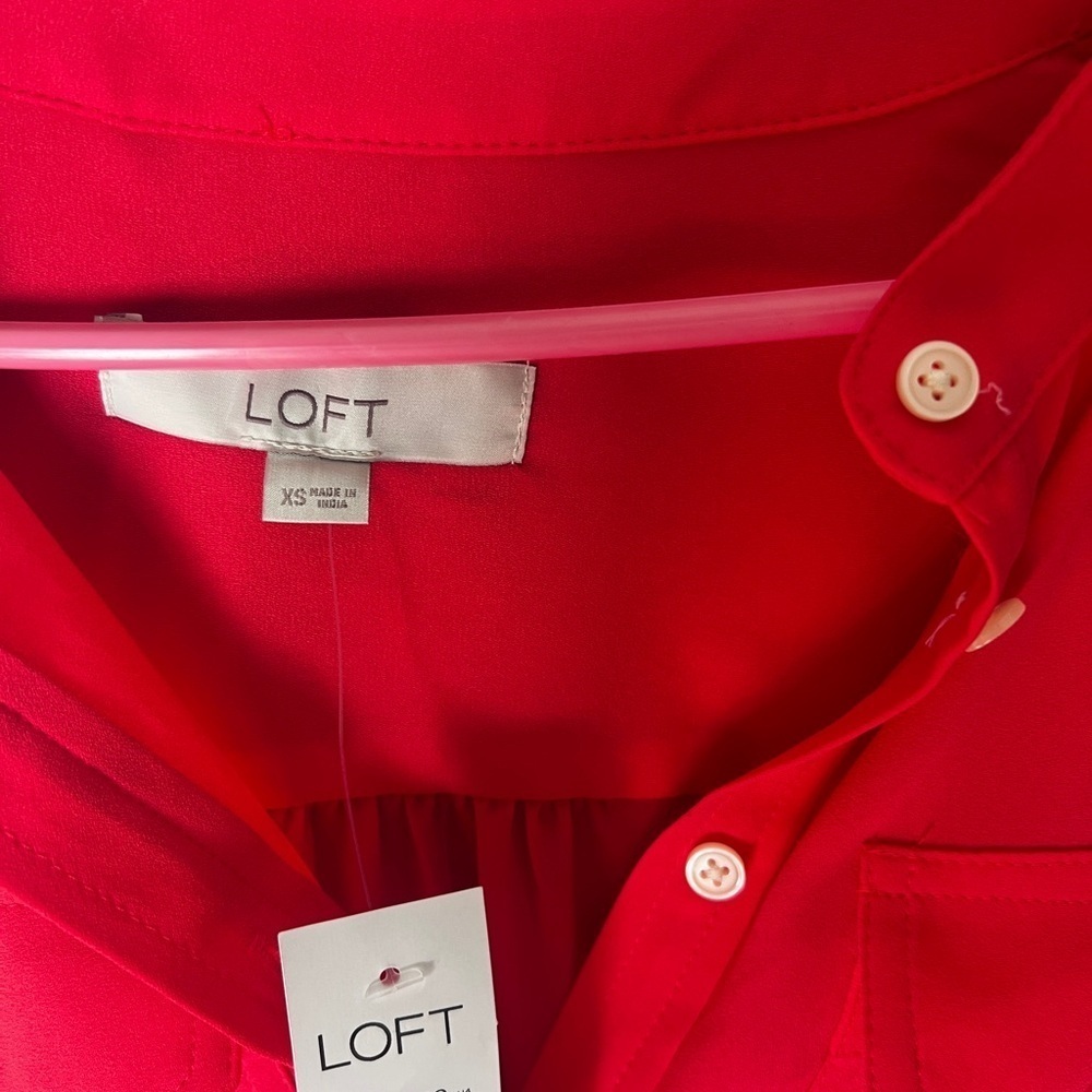 LOFT Vibrant Red Button-Down Blouse - Picture 4 of 4